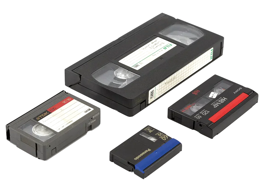 Distintos tipos de cintas: VHS, VHS-C, Hi8 y MiniDV